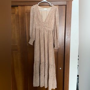 Pink, floral, long sleeve, formal maxi dress